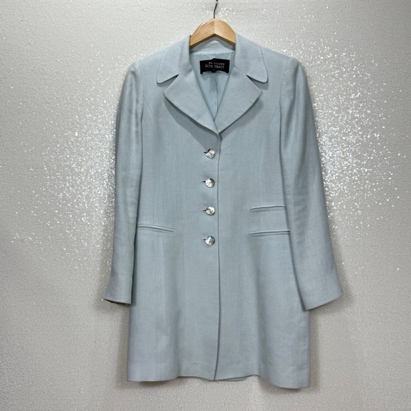 Linda Allard Ellen Tracy 100% Linen Long Blazer Coat Petite 4 Light Blue - Picture 7 of 8